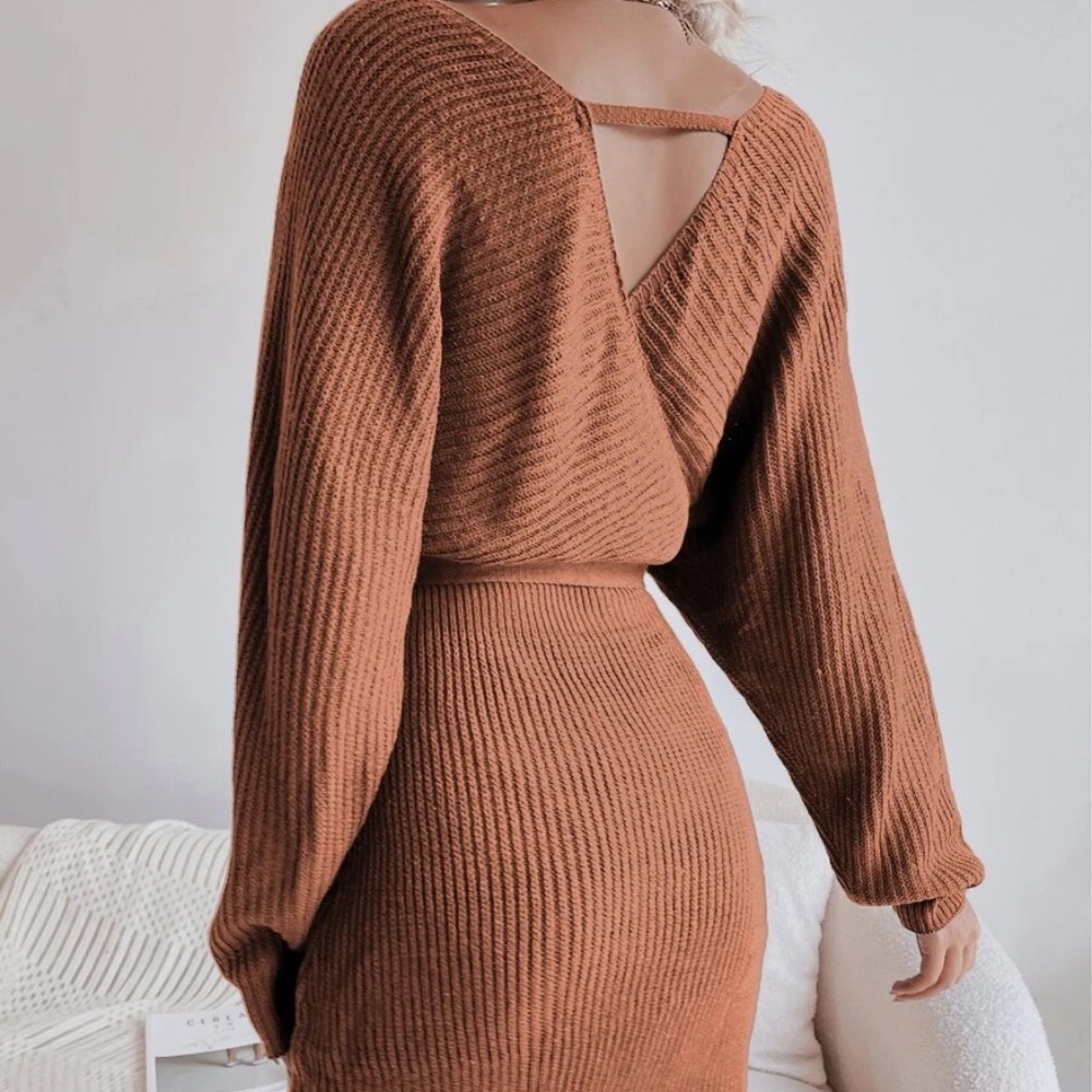 Cozy Off Shoulder dolman Sleeve Sweater Dress - Picture 7 of 7